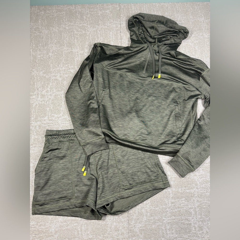 Title Nine Break A Sweat Olive Green Hoodie & Short Set